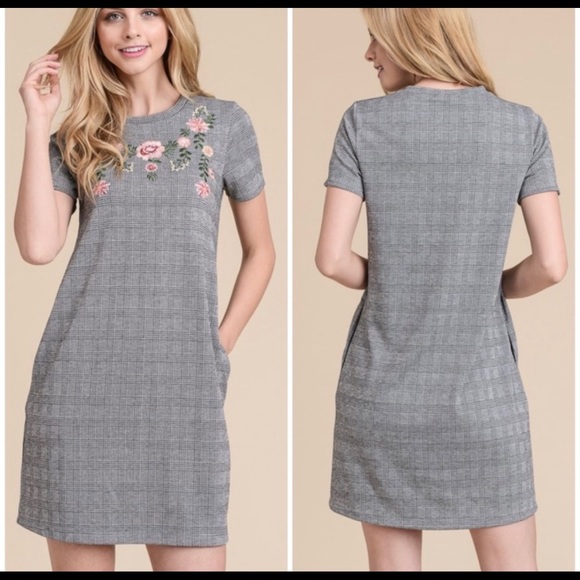 HP- “First Love”Plaid Floral Mini Dress w/ pockets - Picture 3 of 3